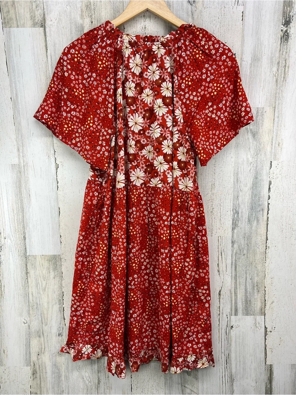 Wonderly Red Flower Field Mini Dress Boho Flowy Prairie Womens Large NWT - Picture 5 of 7
